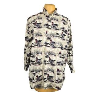 Vintage Michael Austin Rugged Wear Men XXL Shirt Button Up Ducks Casual Camp AOP